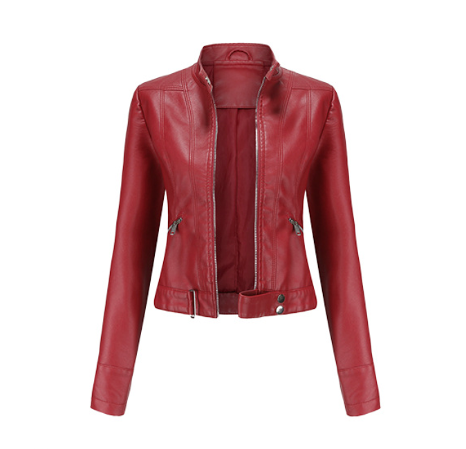 Women's Vegan Leather Crop Moto Jacket - Short Biker Jacket