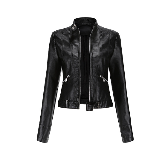 Women's Vegan Leather Crop Moto Jacket - Short Biker Jacket