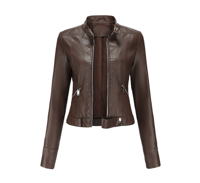Women's Vegan Leather Crop Moto Jacket - Short Biker Jacket
