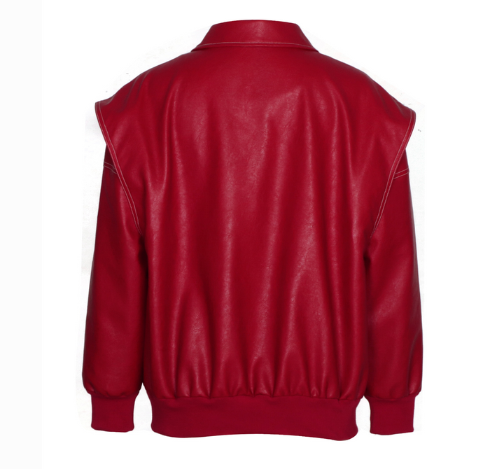 Bask Women's Oversized Red Leather Bomber Jacket - Flight Coat
