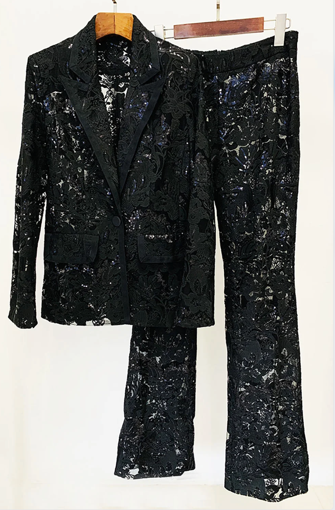 Jett | Sequin Lace Embroidered Blazer & Pants Two Piece Set