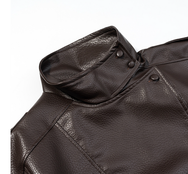 Women's Relaxed Fit Faux Leather Bomber - Zip Up Moto Jacket