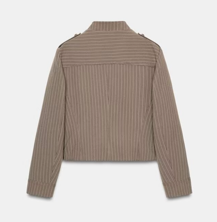 Tale | Brown Pinstripe Military Cropped Jacket