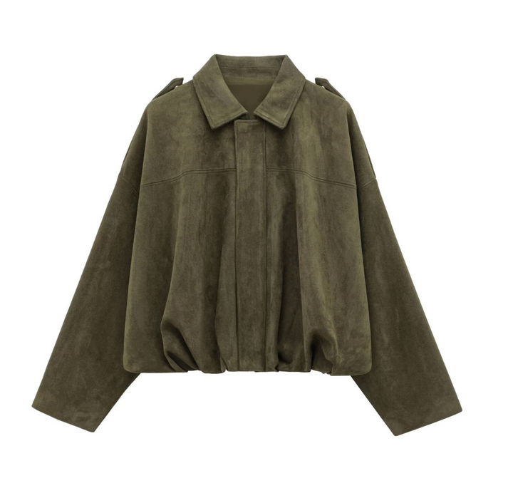 Latch | Faux Suede Oversized Bomber Jacket