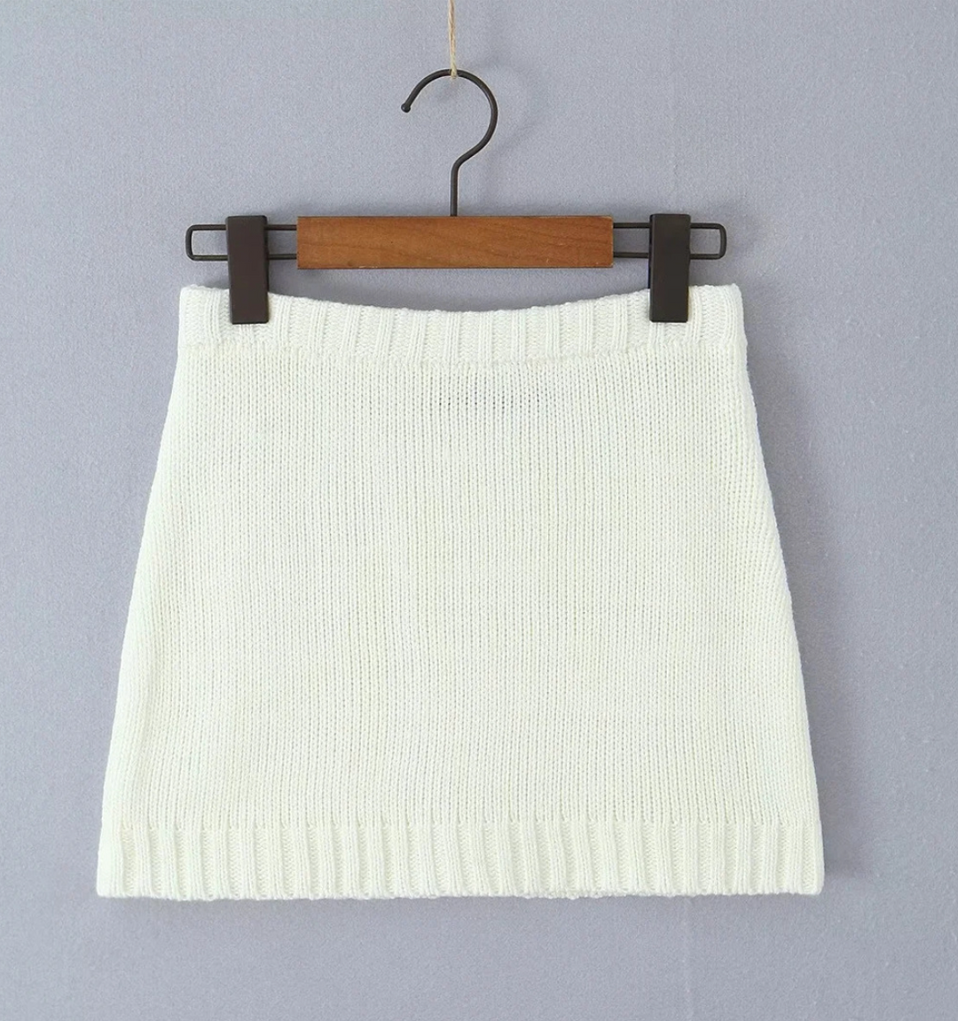 Coz | Cream Knit Cardigan and Mini Skirt Sweater Set