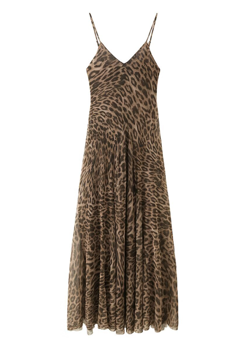 Leap | Leopard Print Mesh V Neck Slip Maxi Dress
