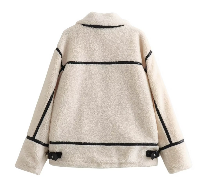 Lur | Cream Sherpa Contrast Trim Aviator Jacket