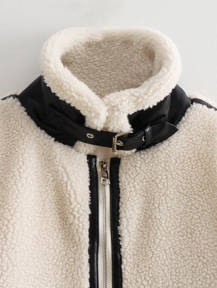 Lur | Cream Sherpa Contrast Trim Aviator Jacket