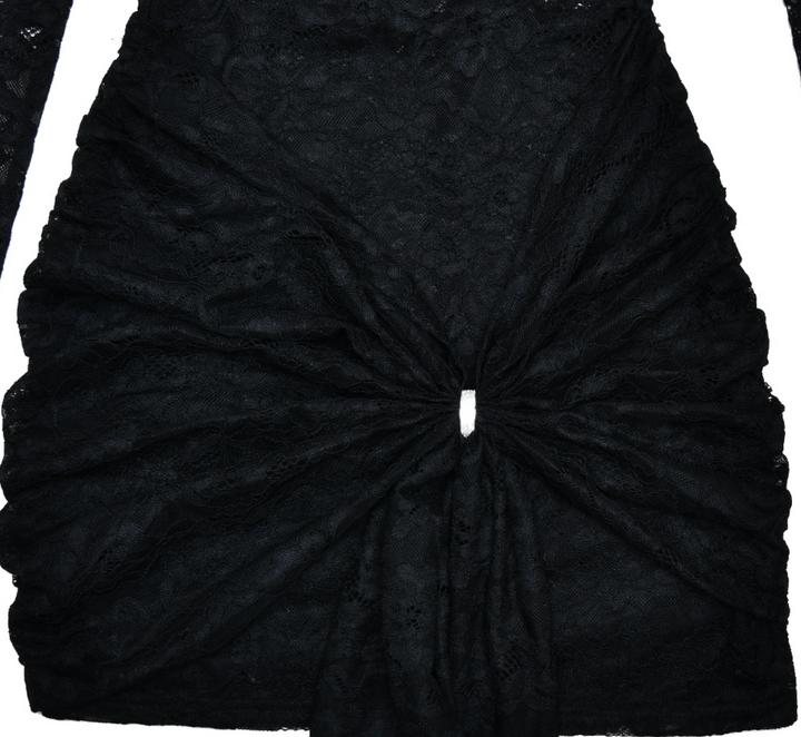 Grasp | Black Sheer Lace Long Sleeve Mini Dress