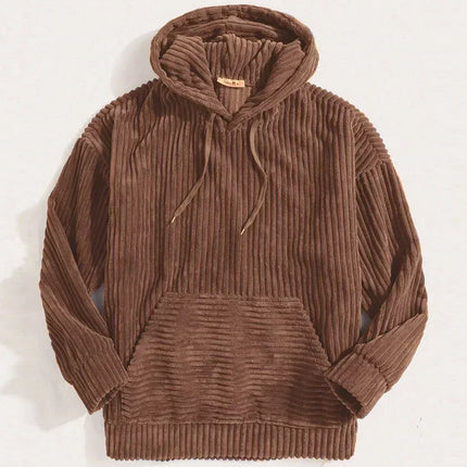 Men’s Thick Corduroy Hooded Sweatshirt – Kangaroo Pocket, Retro Street Style