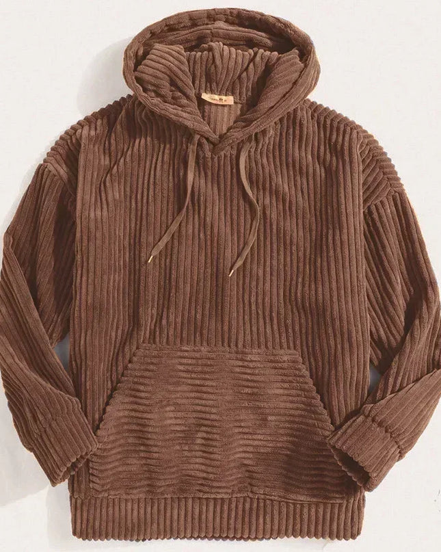 Men’s Thick Corduroy Hooded Sweatshirt – Kangaroo Pocket, Retro Street Style
