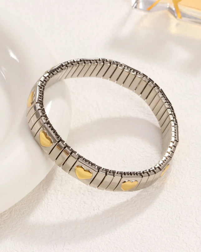 Gold Colour Titanium Steel Heart Elastic Bracelet