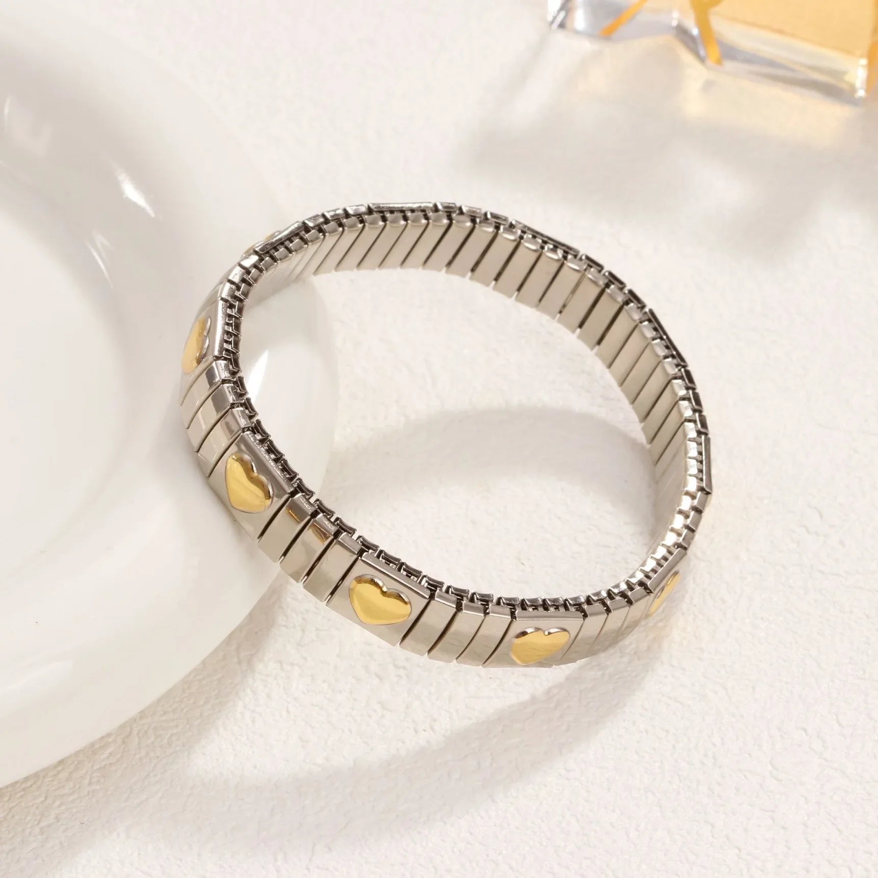 Gold Colour Titanium Steel Heart Elastic Bracelet