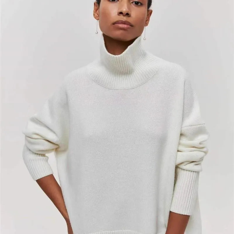 Cozy High-Neck Oversized Knit Sweater – Soft & Trendy Winter Staple