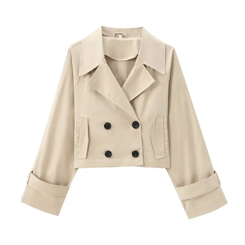 Koekop Women’s Short Solid‑Color Trench Coat-HighTouch