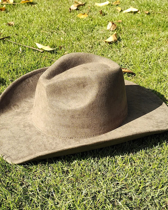 Suede Wide-Brim Western Cowboy Fedora Adjustable Fit