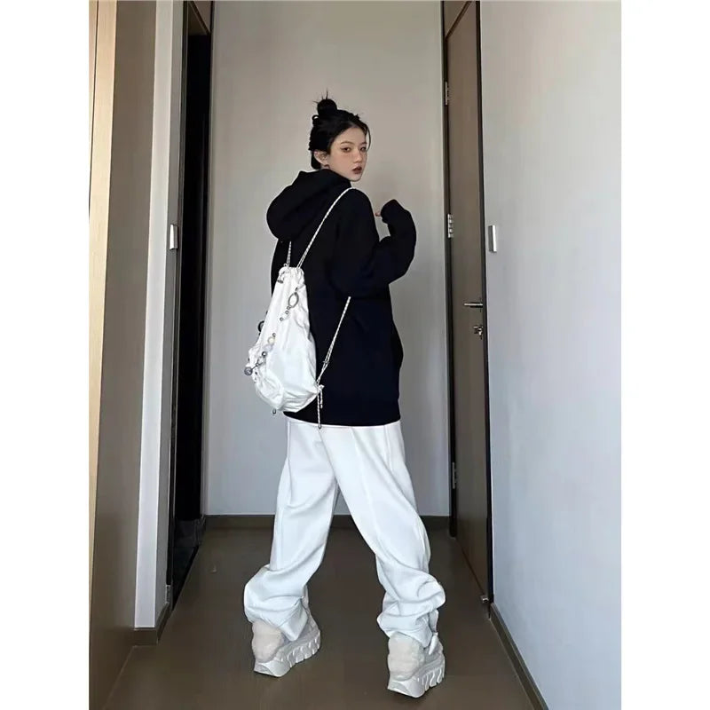 Casual Fleece Lined Hoodie Women's Autumn Winter Thickened American Retro Lazy Style Couple Outerwear Cotton Full Sleeve