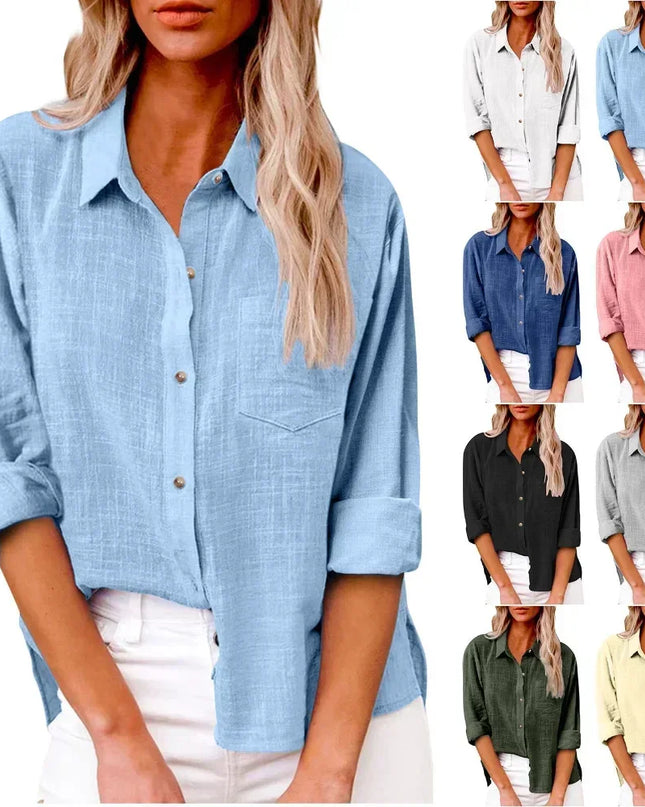 Women’s Long Sleeve Cotton-Linen Shirt