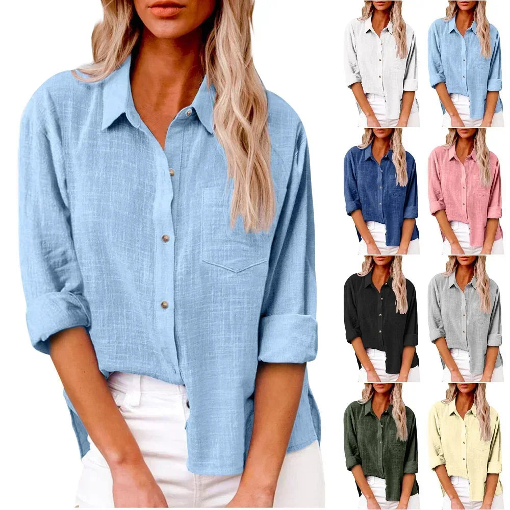 Women’s Long Sleeve Cotton-Linen Shirt
