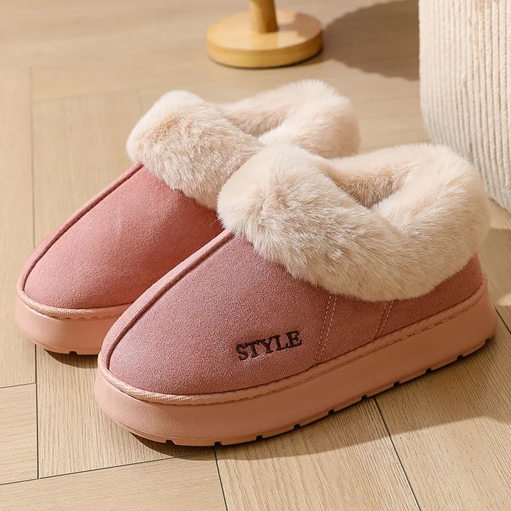 Anti-slip Thick Plush Snow Boots Women Faux Suede Platform Fur Winter Boots Woman Slip On Warm Cotton Padded Shoes