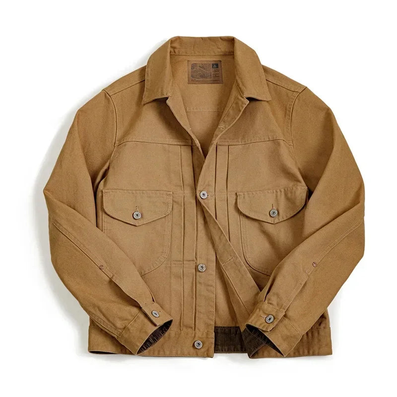 Vintage Canvas Rancher Jacket Men – Heavyweight Khaki Utility Coat-HighTouch