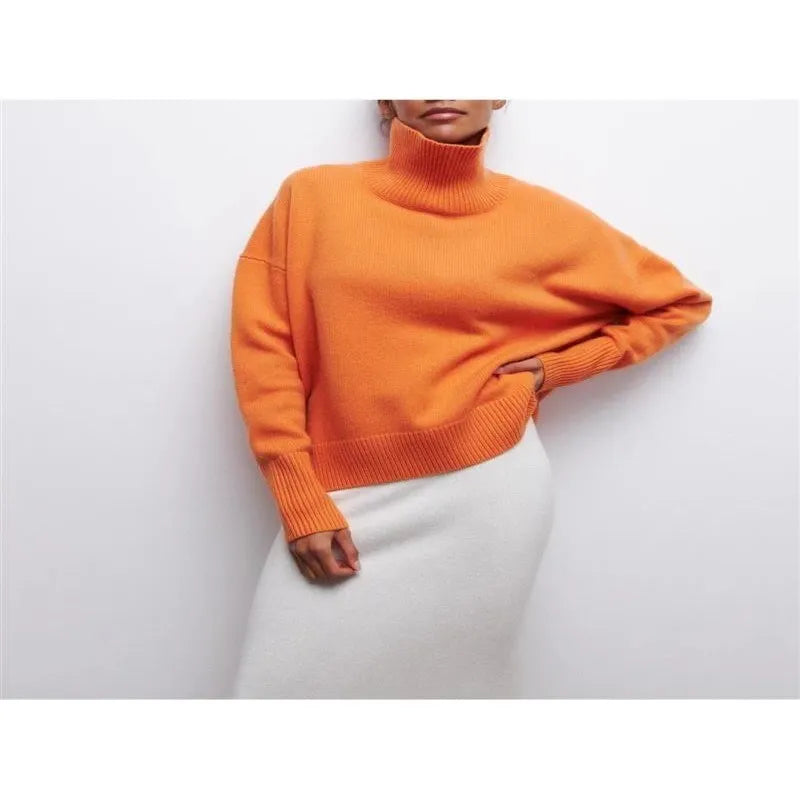 Cozy High-Neck Oversized Knit Sweater – Soft & Trendy Winter Staple-HighTouch