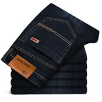 Casual Stretch Straight-Leg Men’s Jeans - Soft Cotton Denim in Black & Navy-HighTouch