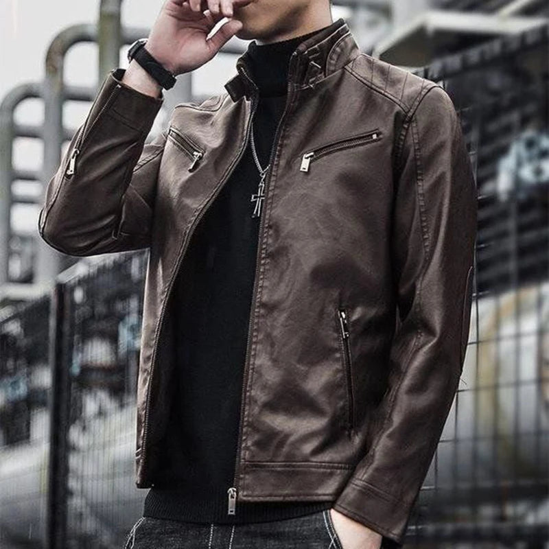 Slim Short PU Leather Blazer Jacket-HighTouch