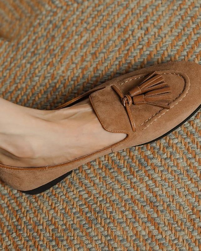 Women’s Natural Suede Fringe Moccasin Ballet Flats