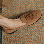 Women’s Natural Suede Fringe Moccasin Ballet Flats-HighTouch