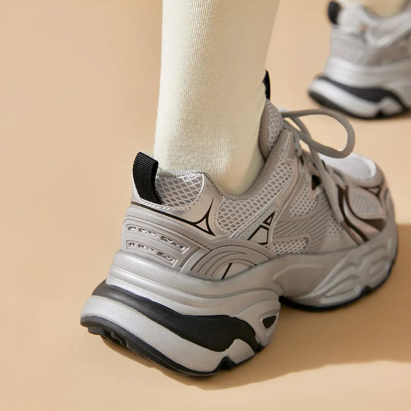 BeauToday Mesh Patchwork Chunky Sole Lace-Up Sneakers for Women