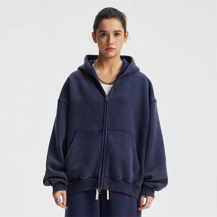 Unisex Heavy-Fleece Zip Hoodie 370 GSM | Retro Batik Wash