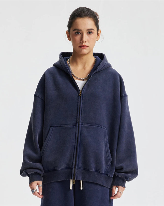 Unisex Heavy-Fleece Zip Hoodie 370 GSM | Retro Batik Wash