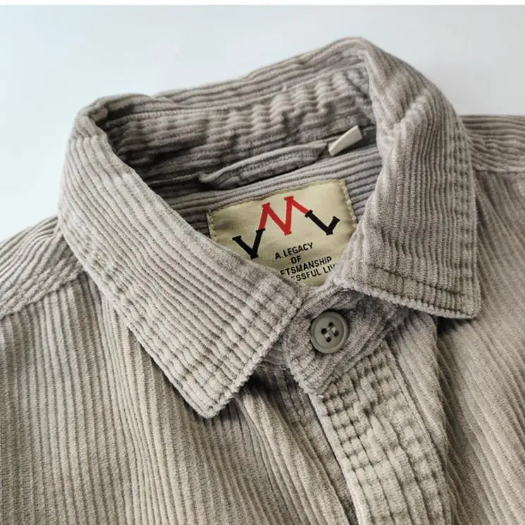 Vintage Retro Corduroy Button-Down Shirt Men –  Cotton Long Sleeve