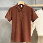 Summer Men’s Striped Lapel Polo Shirt – Retro Luxury Knitwear-HighTouch
