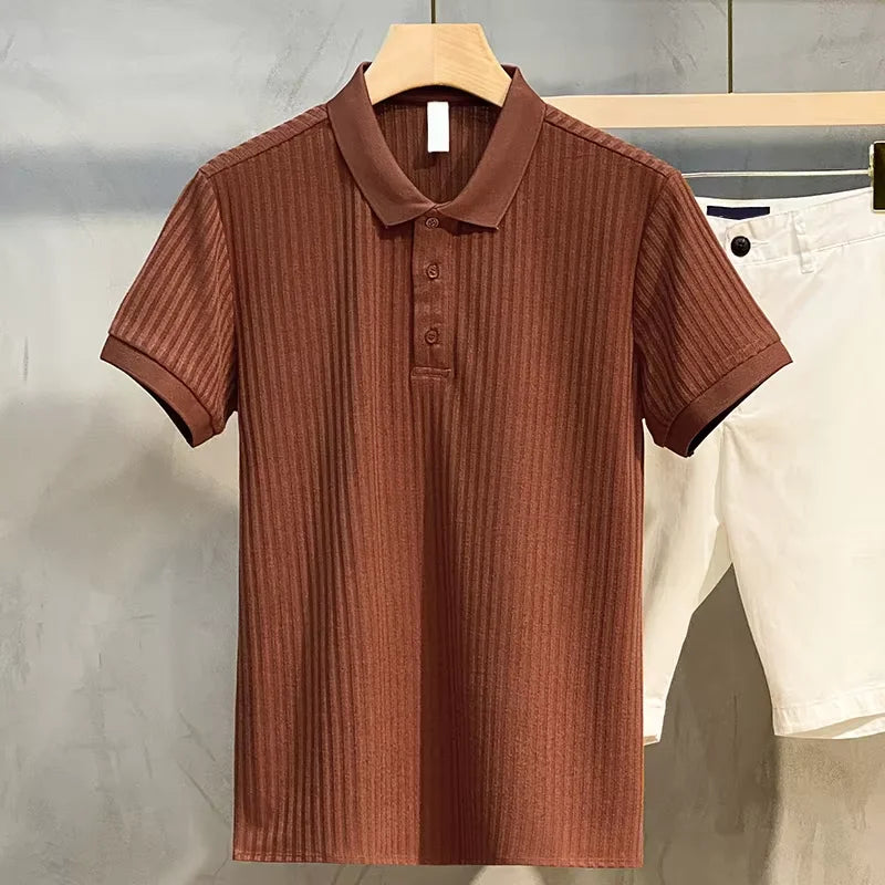 Zomer Heren Gestreept Poloshirt met Revers – Retro Luxe Gebreide Kleding