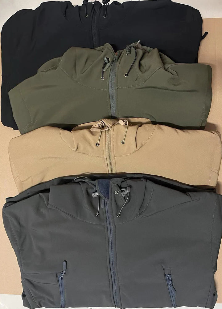 Men's Winter Autumn Warm Softshell Fleece Hood Cargo Jackets Camping Hiking Climbing Hunting Fishing Outdoor Windproof