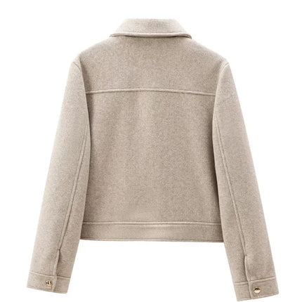 Women's Winter Zipper Jacket - Elegant Short Street Coat with Pockets