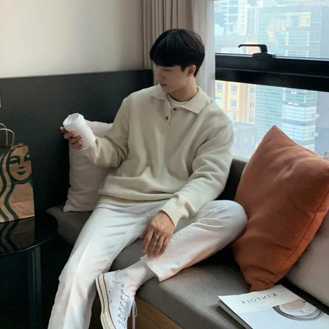 Light Luxury Knit Polo Neck Sweater Men