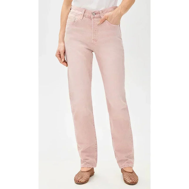 High Waisted White Stretch Straight Leg Jeans