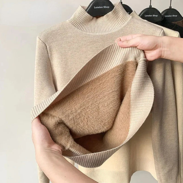 Fleece Half-Turtleneck Sweater – Cozy Knit Pullover for Autumn & Winter