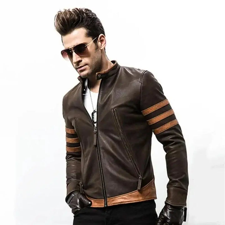 Men's Logan Wolverine Style PU Leather Bomber Jacket-HighTouch