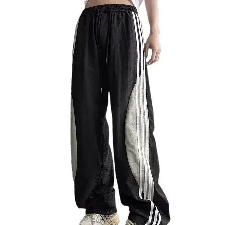 Quick-Dry Color-Block Straight Pants – Men’s 3-Stripe Loose-Fit Summer Trousers