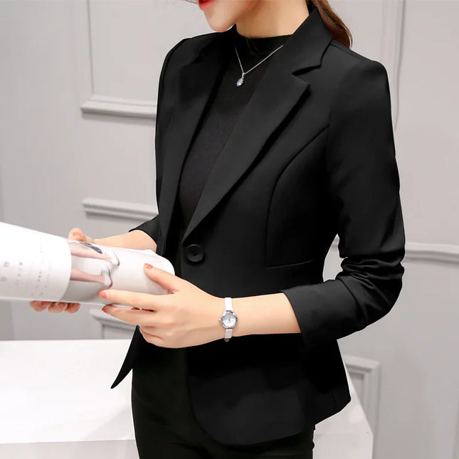Women’s Slim Fit Blue Blazer – Long Sleeve Office Jacket with Pockets