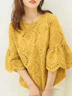 Elegant Hollow-Out Lace Blouse-HighTouch