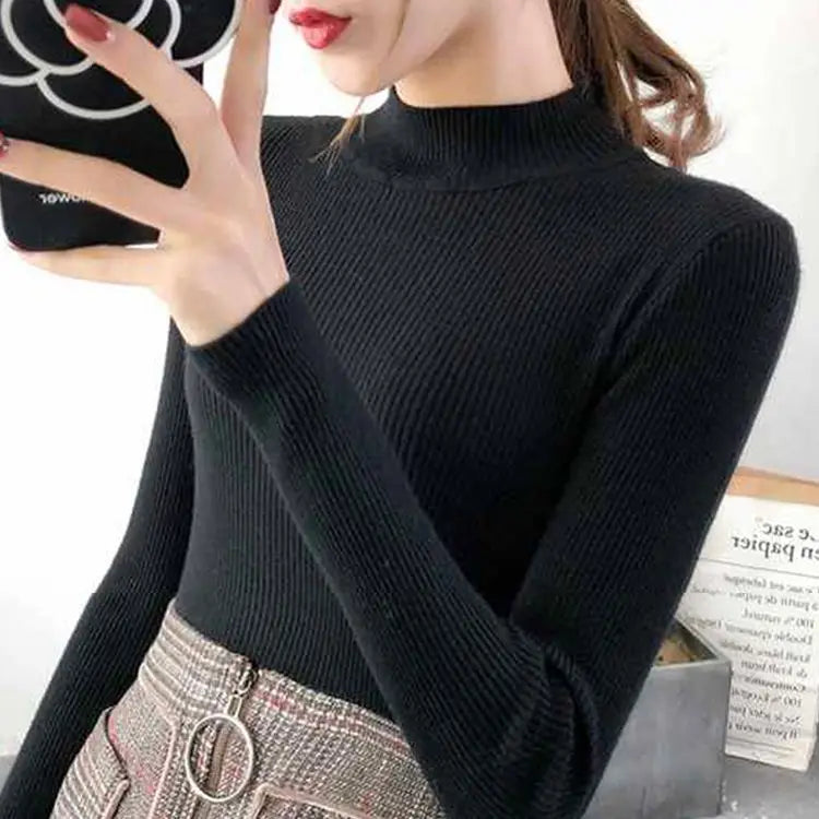 Women’s Stretch Knit Pullover Sweater – Slim Fit Casual Top