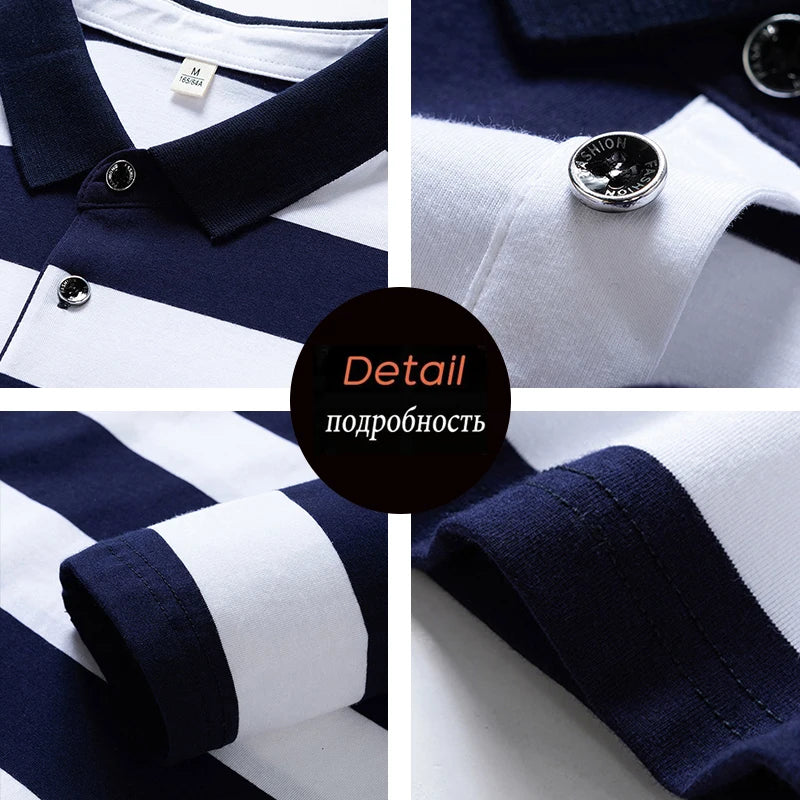 Spring Men Polo Shirt Cotton Long Sleeve Stripe Polo Shirt Men Autumn Embroidery Casual Fashion Polo Shirt Business T-shirts Men-HighTouch