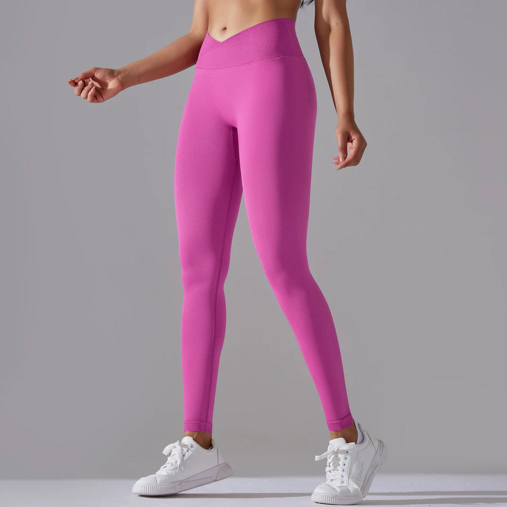 Women’s Seamless High-Waisted Cross-Over Scrunch-Butt Leggings – Lift & Shape-HighTouch