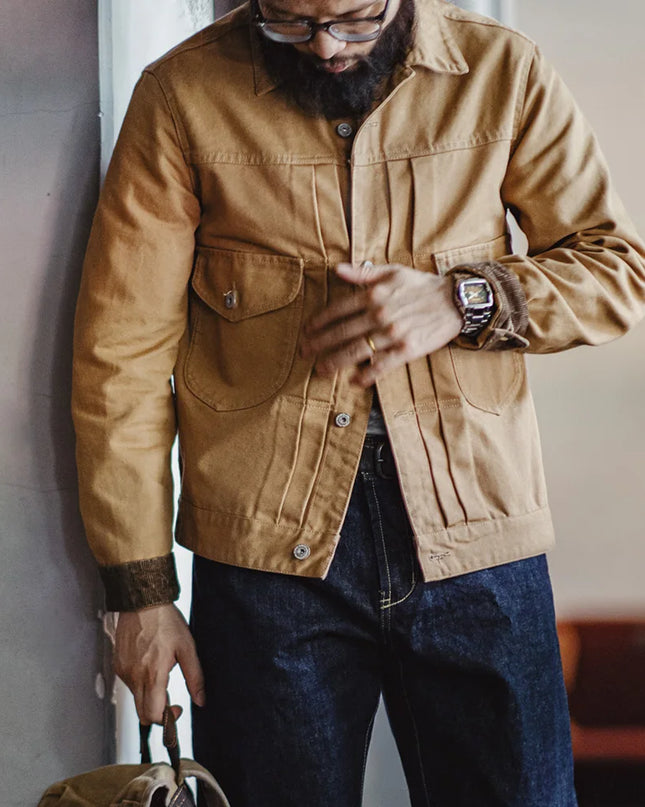 Vintage Canvas Rancher Jacket Men – Heavyweight Khaki Utility Coat