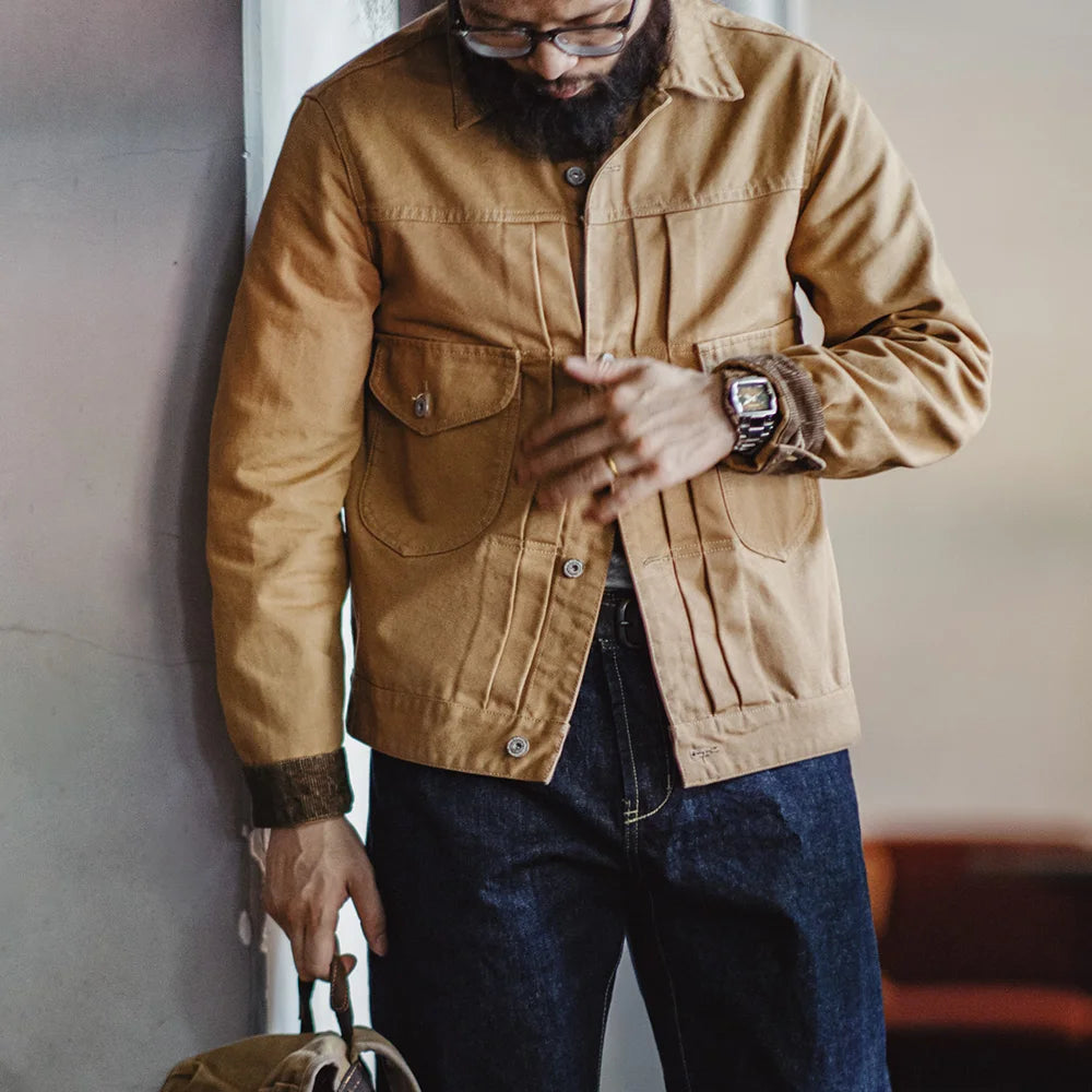 Vintage Canvas Rancher Jacket Men – Heavyweight Khaki Utility Coat-HighTouch